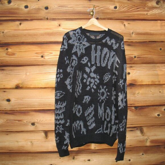 Rare Black Gray Oversize Graphic Sweater - Picture 1 of 8